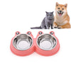 Pink Stainless Steel Double Pet Bowl for Cats & Dogs