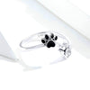 S925 Sterling Silver Cute Pet Paw Print Open Ring Black Dripping Ring