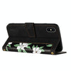 For iPhone XS Max Floral Pattern Leather Phone Case with Lanyard(Black)