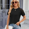 Summer Women Round Neck Flower Lace Patchwork Short Sleeve T-Shirt, Size: XL(Black)