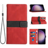 For Samsung Galaxy S23 5G Grid Stitching Leather Phone Case with Lanyard(Red)