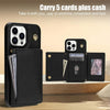 For iPhone 13 Pro Three Fold Card Bag Phone Case with Long Lanyard(Black)