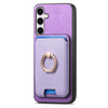 For Samsung Galaxy S25 5G Retro Cross Leather Ring Vertical Insert Card Bag MagSafe Phone Case(Purple)