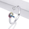 S925 Sterling Silver 26 English Letters Colorful Zircon Women Open Ring, Style:P