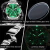 OLEVS 2870 Men Multifunctional Chronograph Three Eyes Waterproof Quartz Watch(Green + Silver)