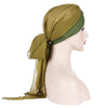 Ladies Forehead Cross Chiffon Long Tail Cap Turban Hat, Size:One Size(Navy)