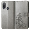 For Alcatel 1L 2021 Four-leaf Clasp Embossed Buckle Mobile Phone Protection Leather Case with Lanyard & Card Slot & Wallet & Bracket Function(Gray)