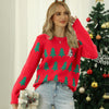 Women Pullover Jacquard Christmas Tree Knitwear Long Sleeve Knit Sweater, Size: XL(Red)