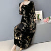 Cropped Sleeve Round Neck Long Dress Gold Velvet Loose Skirt, Size:XXXXL(Black)
