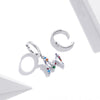 S925 Sterling Silver Colorful Zircon Letters M Asymmetry Women Earrings