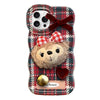For iPhone 15 Pro Max Plaid 3D Plush Doll Silicone Phone Case(Bear)