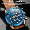 OLEVS 9957 Men Luminous Waterproof Leather Strap Quartz Watch(Blue)