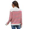 Women Striped Knitwear Loose Stand-up Collar Pullover Sweater, Size: XL(Red and White)
