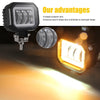 2 PCS Car 4 inch Square Spotlight Work Light with Angel Eyes (Yellow Light)