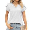 Women V-Neck Button Hollow Loose Short Sleeve T-Shirt Blouse, Size: L(White)