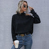 Ladies Loose Off Shoulder Ripped Long-Sleeved Turtleneck Autumn Knitted Sweater, Size:M(Black)