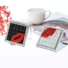 Handmade Diamond Mini Makeup Mirror Portable Double-sided Small Mirror Ruby Red Lips(White Crystal)