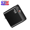 PD-65W USB-C / Type-C + QC3. 0 USB Laptop Charging Adapter, UK Plug / US Plug(Black)