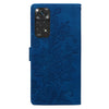 For Redmi Note 11 Global Lace Floral Embossed Magnetic Buckle PU Phone Case With Wrist Strap(Blue)