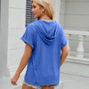 Ladies Summer Hooded Button Loose Short Sleeve T-Shirt Blouse, Size: XXL(Blue)