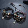 Simple Multi-Layer Beaded Leather Bracelet Personalized Musical Note Charm Bracelet(Brown)