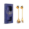 2pcs /Pack Christmas Mixing Spoon Fruit Fork With Pendant Flatware, Style: Bell (Blue Box)