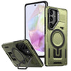 For Samsung Galaxy A35 5G Shield Hollow Frame Holder MagSafe Phone Case(Olive Green)
