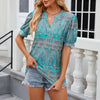 Women V-neck Loose Short-sleeved Printed T-shirt Top, Size: L(Green Cashew)