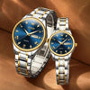 1pair OLEVS 5563 Couple Luminous Waterproof Quartz Watch(Blue + Gold)