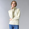Women High Neck Knitted Sweater Long Sleeve Stranded Flower Bottoming Sweater, Size: XL(White)