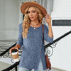 Autumn And Winter Round Neck Button Split Loose Long-Sleeved T-Shirt Top, Size: S(Blue)