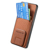 For Samsung Galaxy S25 Ultra 5G Carbon Fiber Card Bag Fold Stand Phone Case(Brown)