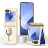 For Samsung Galaxy Z Flip6 5G Folding Central Axis Card Bag Phone Case with Ring(Beige)