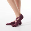 1 Pair Five-Finger Cross-Lace Yoga Cotton Socks Fashion Non-Slip Sports Dance Socks, Size: One Size(Full Toed (Wine Red))