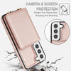 For Samsung Galaxy S21 FE 5G Crossbody Dual-buckle Wallet RFID Back Leather Phone Case(Rose Gold)