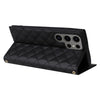For Samsung Galaxy S25 Ultra 5G Crossbody Rhombic Sucker Leather Phone Case(Black)