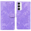 For Samsung Galaxy S23+ 5G Lace Floral Embossed Magnetic Buckle PU Phone Case With Wrist Strap(Purple)