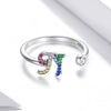 S925 Sterling Silver 26 English Letters Colorful Zircon Women Open Ring, Style:N