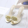 Woman Glass Rhinestone Wedge Heels, Shoe Size:34(Gold)