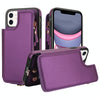 For iPhone 11 Double Flap Zipper RFID Leather Phone Case with Short Lanyard(Dark Purple)