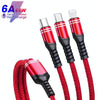 XJ-78 66W 6A 3 in 1 USB to 8 Pin + Type-C + Micro USB Super Flash Charging Cable, Length: 1.2m(Red)