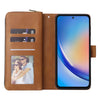 For Samsung Galaxy A35 5G 9-Card Slots Zipper Wallet Bag Leather Phone Case(Brown)
