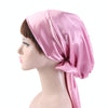 TJM-226 Ladies Satin Print Ribbon Bow Turban Hat Night Cap Silk Chemotherapy Hat Long Tail Braid Hat(Pink)