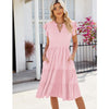 Butterfly Sleeve Layered Hem Dress V-Neck Loose Waist-Cinching Patchwork Dress, Size: XL(Pink)