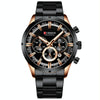 Curren M8355 Men Watch Waterproof Quartz Six Stitches Calendar Steel Belt Business Watch(Rose Shell black)