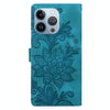 For iPhone 14 Pro Max Lace Floral Embossed Magnetic Buckle Leather Phone Case(Green)