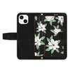 For iPhone 13 Pro Floral Pattern Leather Phone Case with Lanyard(Black)
