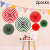 2 Packs  Birthday Party Wedding Color Three-Dimensional Folding Fan Round Paper Fan Garland Ornaments(Red-green)