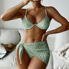 Summer Sexy Halter Bikini Three-piece Suit Solid Lace-up Swimsuit with Breasts Pad, Size: S(Yellow)