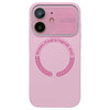 For iPhone 11 Large Window Acrylic Glass Lens MagSafe Silicone Phone Case(Rose Pink)
